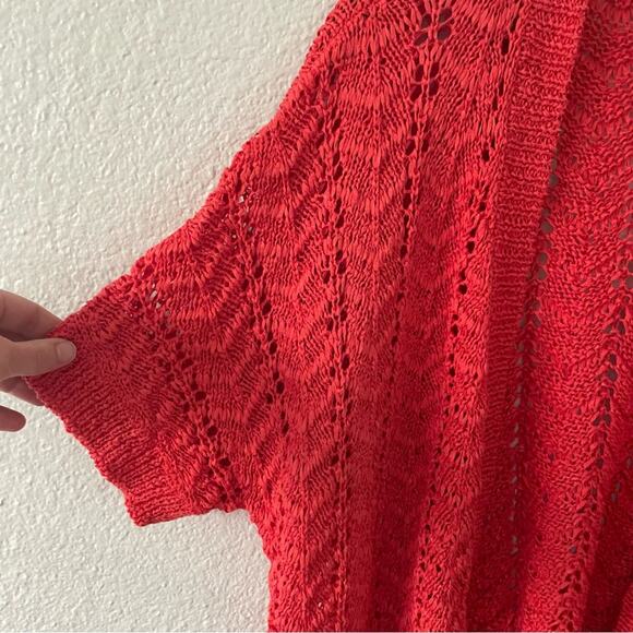 Plus Size Coral Open Cardigan Tangerine Tomato Open Weave  Size 22/24W - Picture 3 of 7